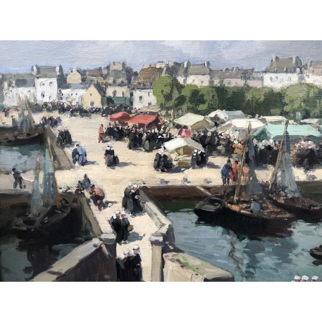 BARNOIN Henri tableau 20ème siècle Bretagne Concarneau Le marché Peinture huile sur toile signée Certificat d’authenticité | Biron 
