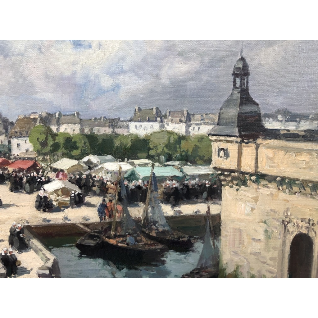 BARNOIN Henri tableau 20ème siècle Bretagne Concarneau Le marché Peinture huile sur toile signée Certificat d’authenticité | Biron 
