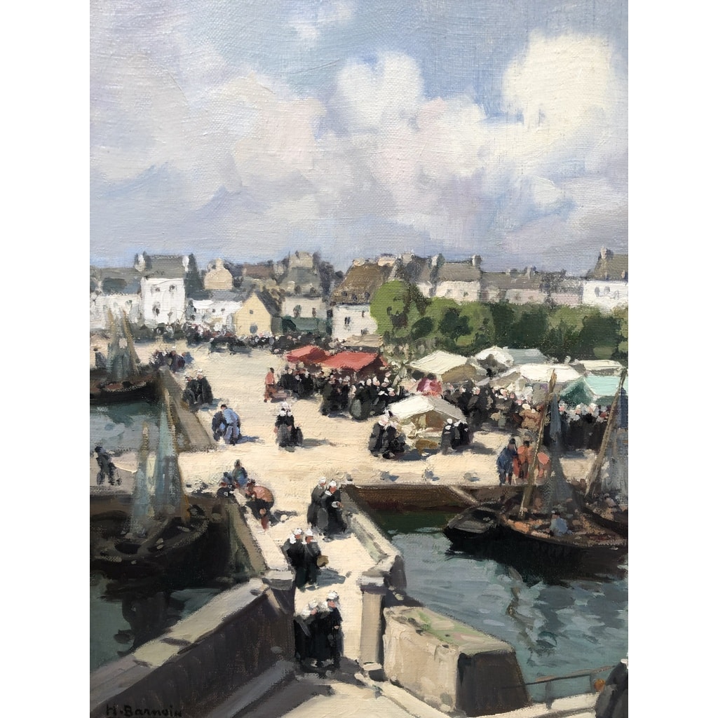 BARNOIN Henri tableau 20ème siècle Bretagne Concarneau Le marché Peinture huile sur toile signée Certificat d’authenticité | Biron 
