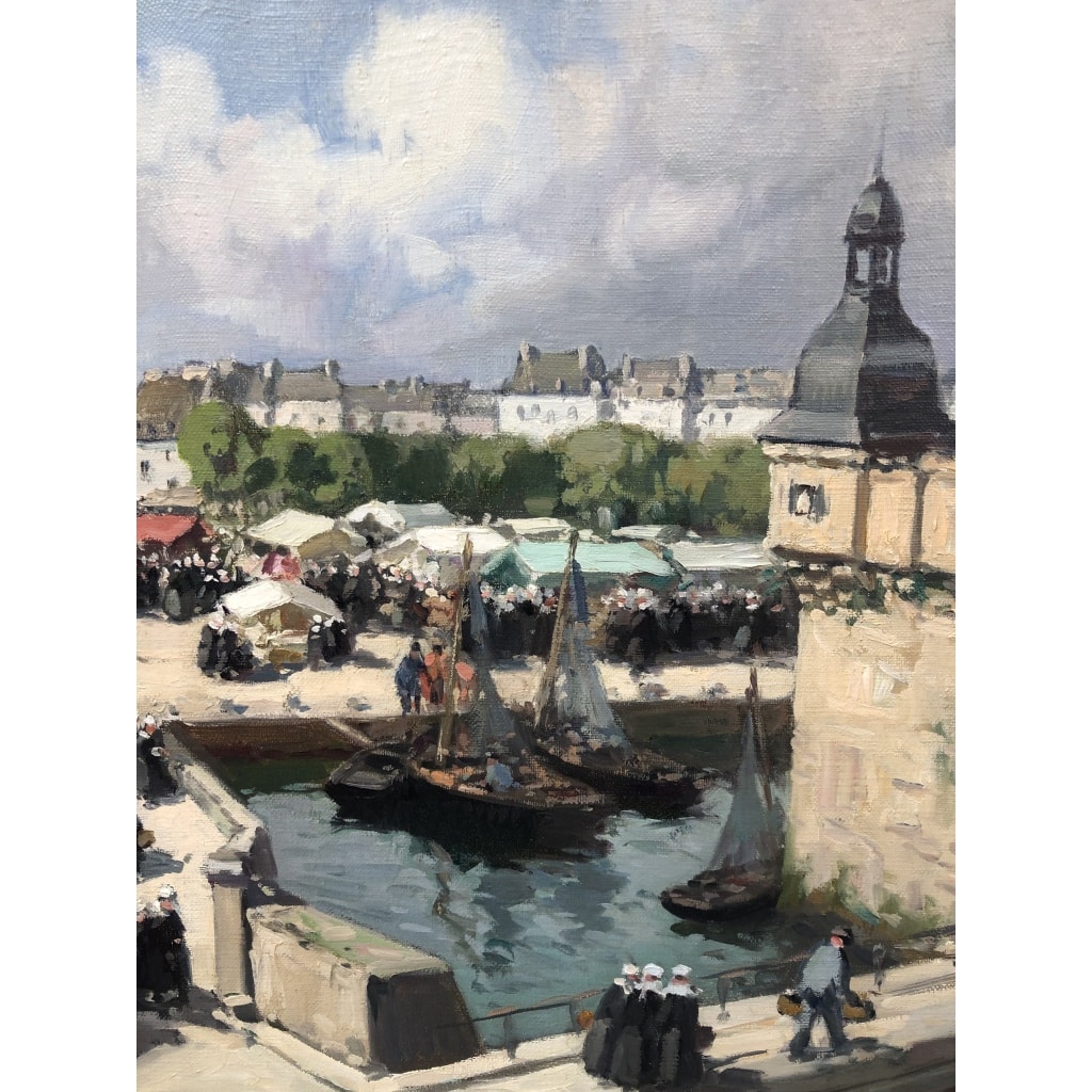 BARNOIN Henri tableau 20ème siècle Bretagne Concarneau Le marché Peinture huile sur toile signée Certificat d’authenticité | Biron 