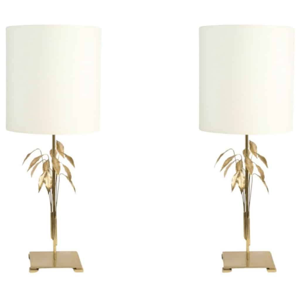 1960 Paire de Lampes Feuillage de la Maison Charles bronze et laiton doré | Biron 