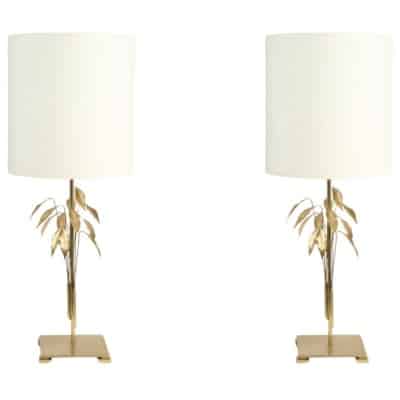 1960 Paire de Lampes Feuillage de la Maison Charles bronze et laiton doré