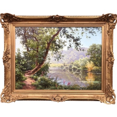 HIS René Peinture Française Début XXème Siècle Matin à Méluzien Huile Sur Toile Signée ​​​​​​​Certificat d'authenticité