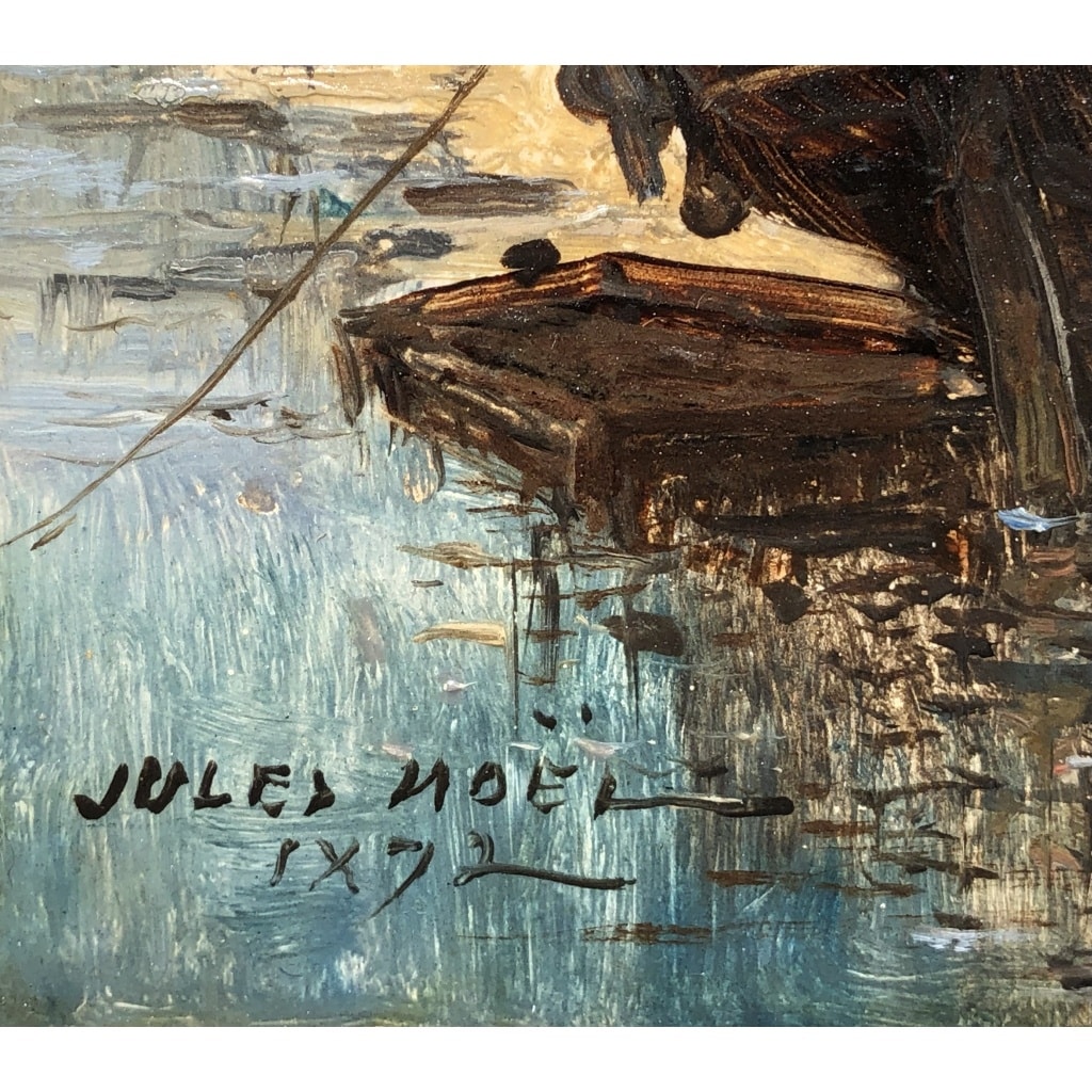 NOEL Jules Ecole Française 19è Voilier en cale 1872 Huile sur panneau Signée Certificat d’authenticité | Biron 