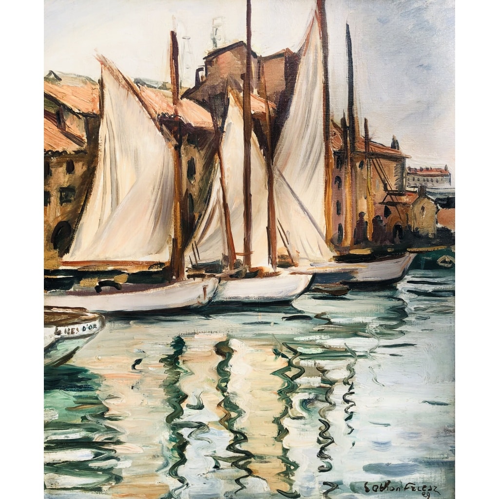 OTHON FRIESZ Emile Les voiles au port de Toulon en 1929 Huile toile signée datée Certificat | Biron 