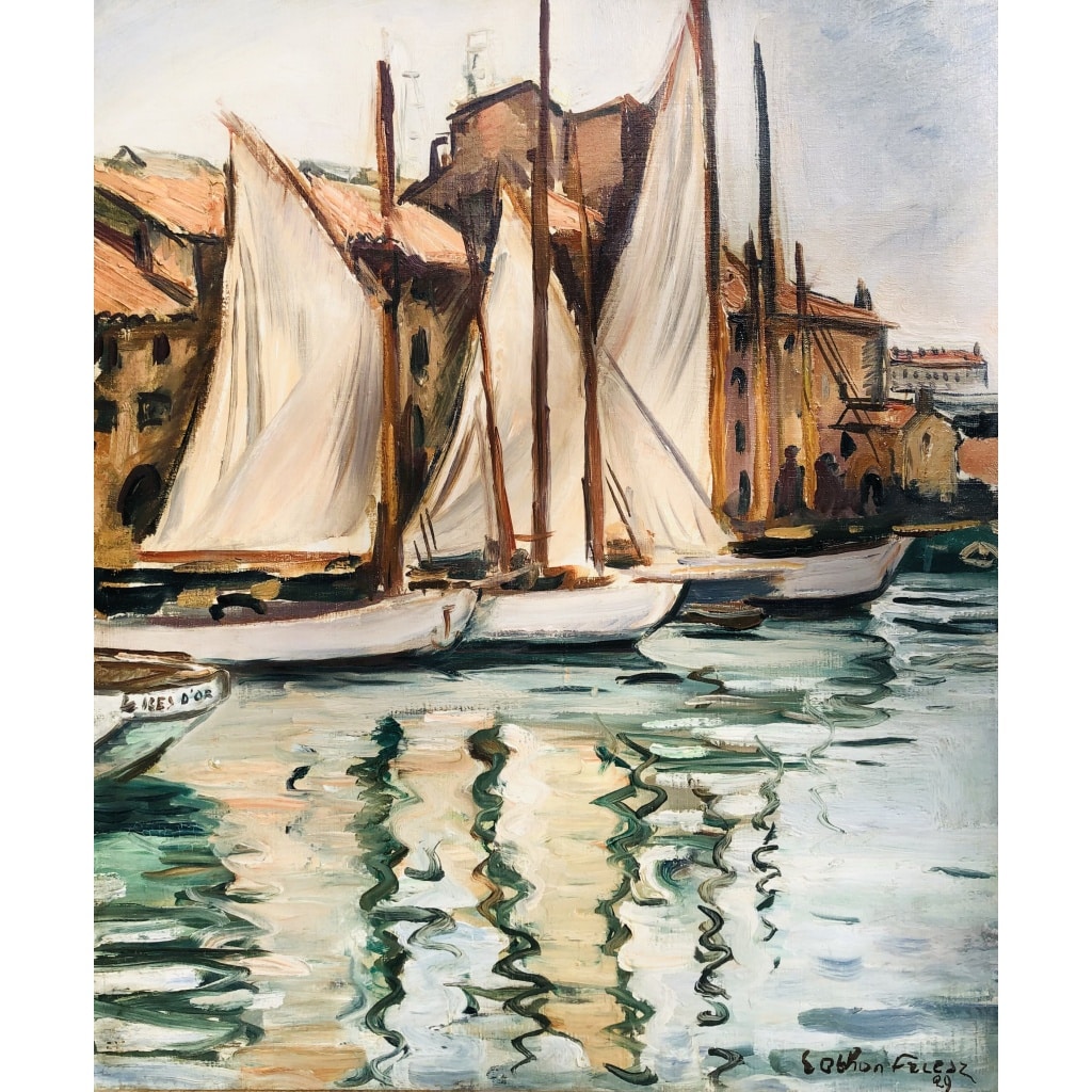OTHON FRIESZ Emile Les voiles au port de Toulon en 1929 Huile toile signée datée Certificat | Biron 