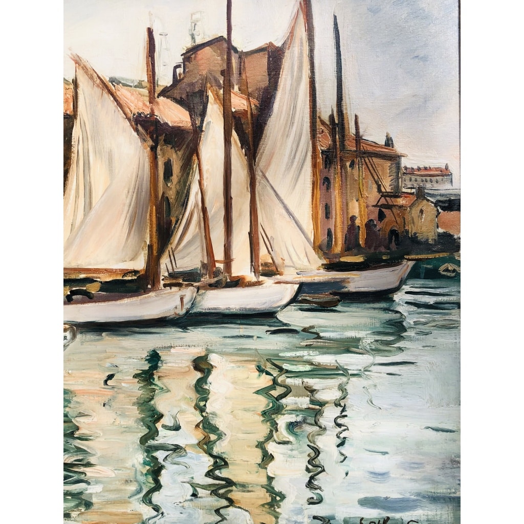 OTHON FRIESZ Emile Les voiles au port de Toulon en 1929 Huile toile signée datée Certificat | Biron 