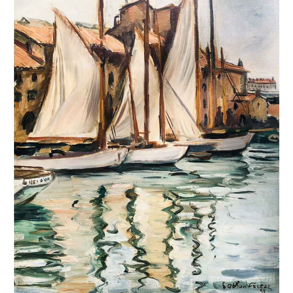 OTHON FRIESZ Emile Les voiles au port de Toulon en 1929 Huile toile signée datée Certificat | Biron 