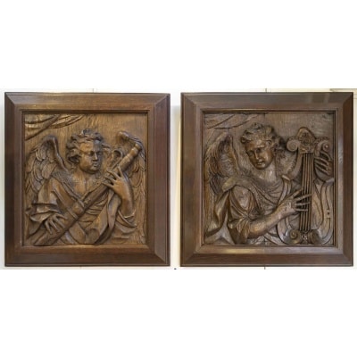 "Paire de panneaux -Anges musiciens -17ème siècle "