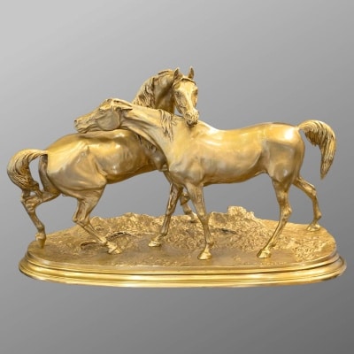 Sculpture - Groupe De Chevaux Arabes , Pierre - Jules Mêne (1810-1879) ​​​​​​​- Bronze