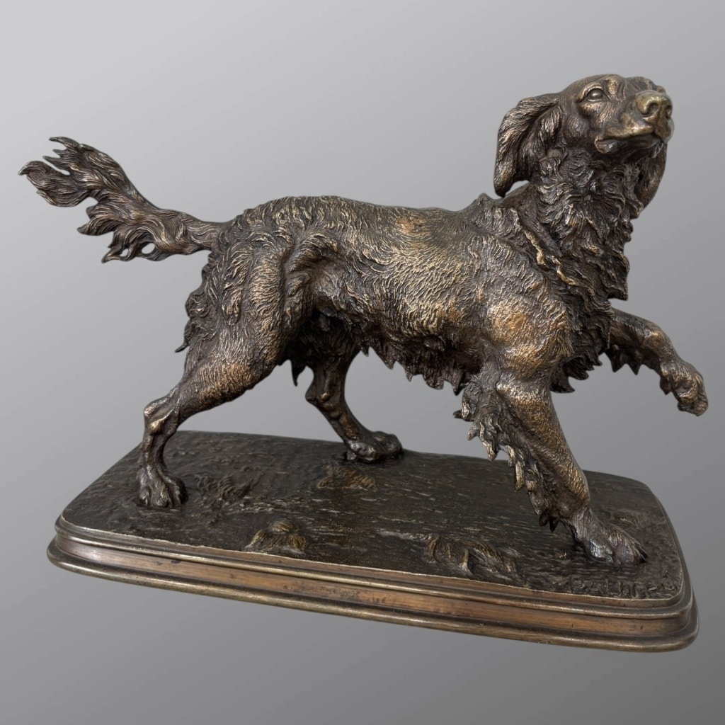 Sculpture – Chien Épagneul À L’ Affût , Ferdinand Pautrot (1832 – 1874) – Bronze 10