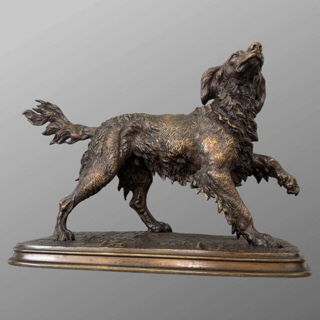 Sculpture – Chien Épagneul À L’ Affût , Ferdinand Pautrot (1832 – 1874) – Bronze 3