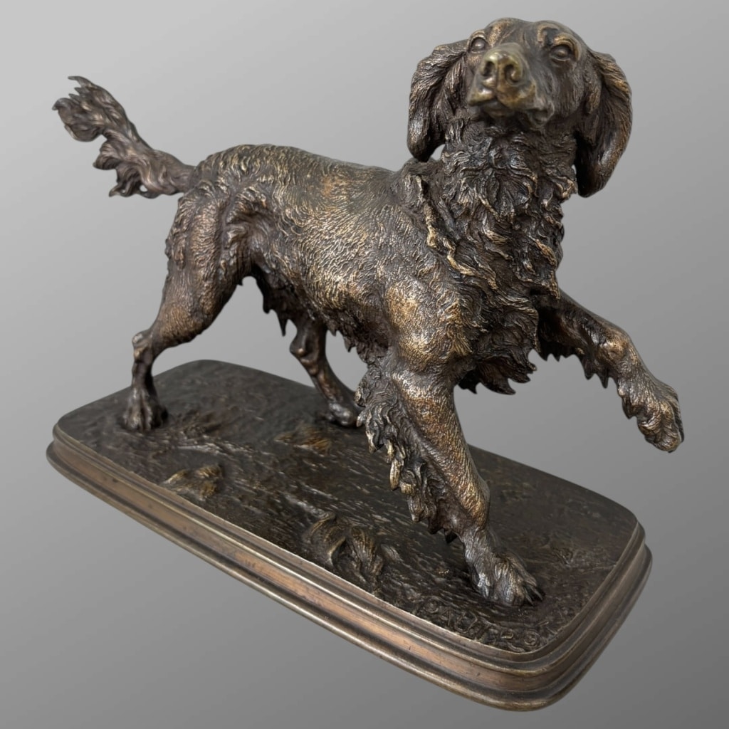 Sculpture – Chien Épagneul À L’ Affût , Ferdinand Pautrot (1832 – 1874) – Bronze 5