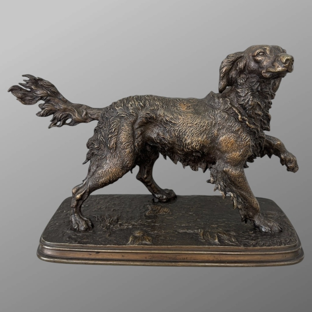 Sculpture – Chien Épagneul À L’ Affût , Ferdinand Pautrot (1832 – 1874) – Bronze 9