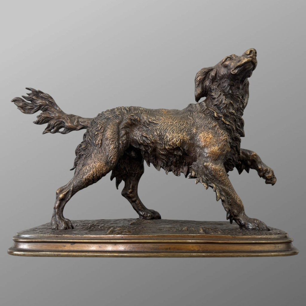 Sculpture – Chien Épagneul À L’ Affût , Ferdinand Pautrot (1832 – 1874) – Bronze 2