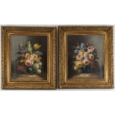 Paire de tableaux fleurs Surian