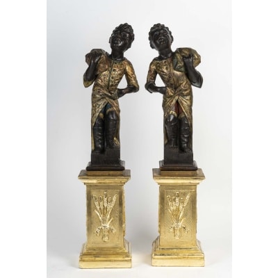 Une Paire De Sculptures De Nubiens En Bois Sculpté et doré, début XIXème Siècle