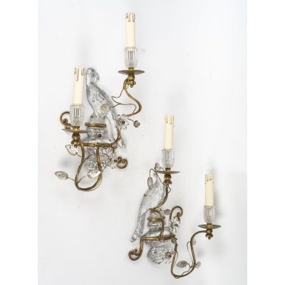 Paire d'appliques Aux Perroquets, Baguès, XXe siècle siècle.