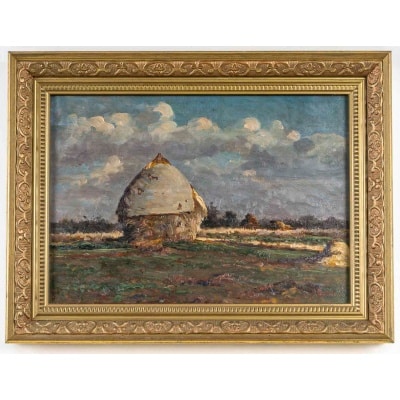 Gaston Bonfils (1855-1946) - La Meule de Foin, huile sur bois, vers 1880-1900