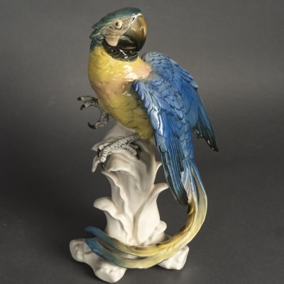 Une sculpture de perroquet en porcelaine, début XXème siècle