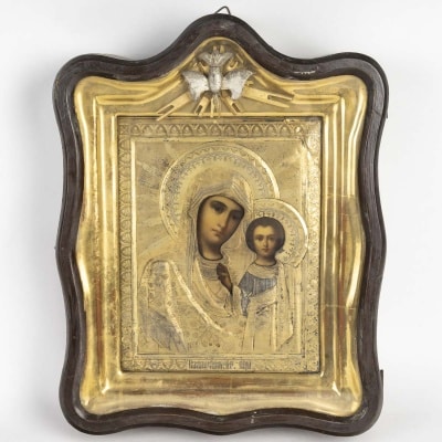 Icône représentant la Vierge de Smolensk, Russie, XIXème siècle.