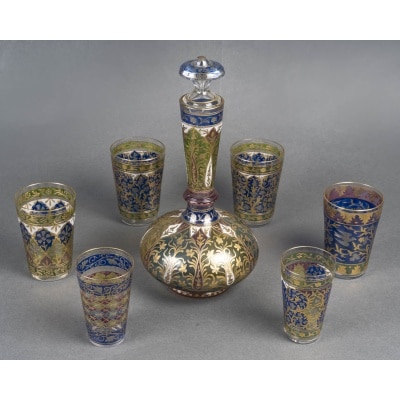 Service carafe et 6 gobelets émaillés, Fritz Heckert 1890