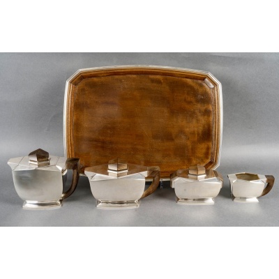 Service à Thé et à Café Art Déco Moderniste argent massif de Valery BIZOUARD pour TETARD FRERES