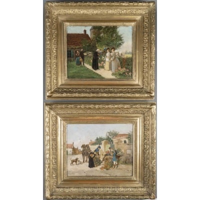Une Paire De Tableaux Scène De Genre, Fin XIXème Siècle