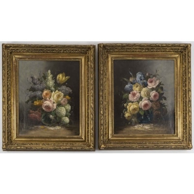 Paire de tableaux fleurs Surian