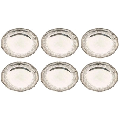 Puiforcat "Elysée" ,suite de 6 assiettes Argent Massif.