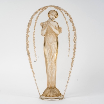 Statuette "Grande Ovale Tête Penchée" verre blanc patiné sépia de René LALIQUE