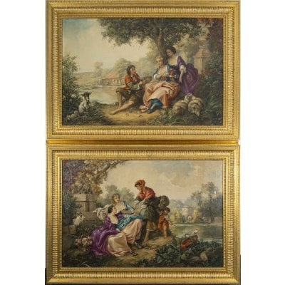 Une Paire De Tableaux Huile Sur Toile, Fin XIXème Siècle