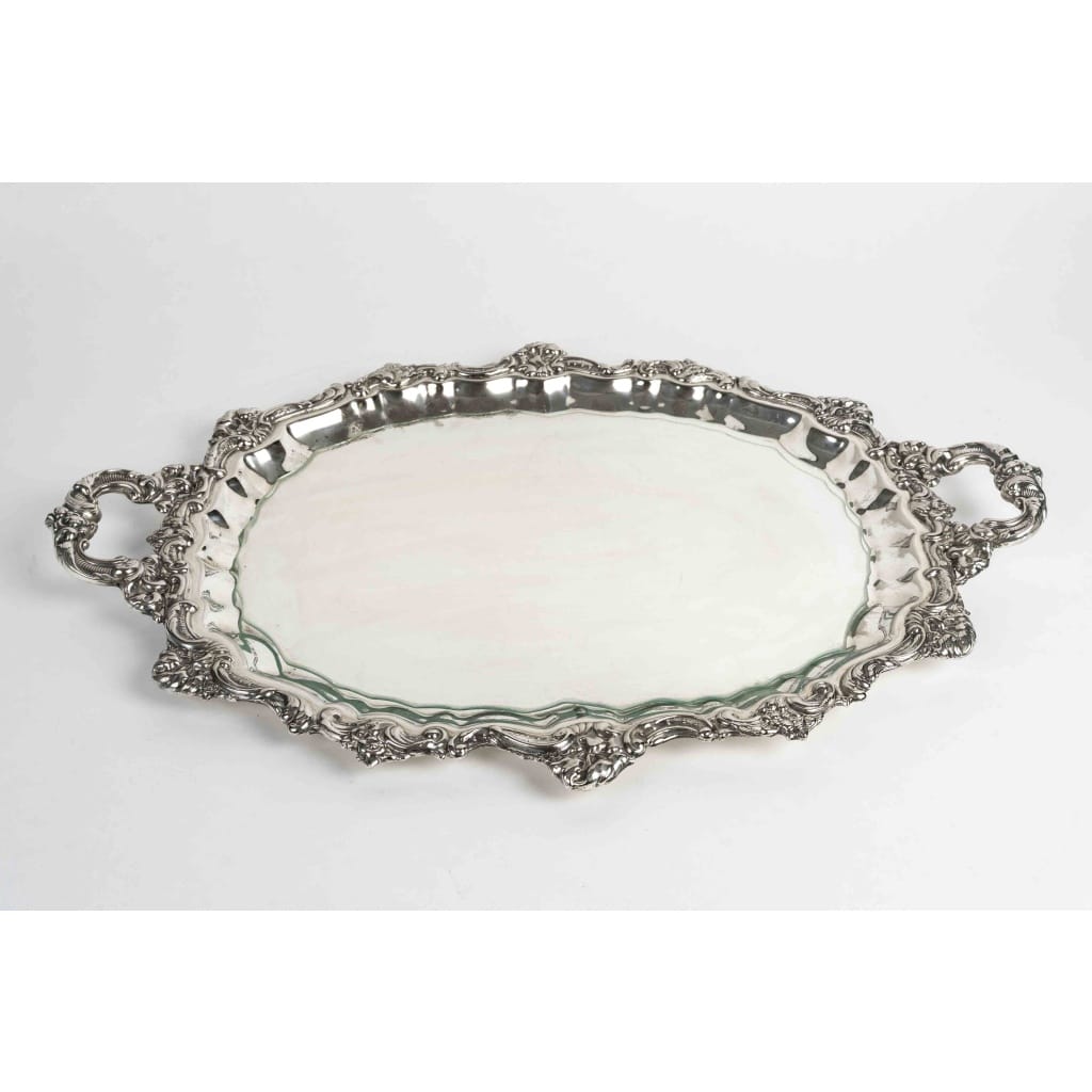 Plateau Vintage en Métal Argenté Alpaca – XIXe Siècle, Décoration et Service (60×41 cm) 2