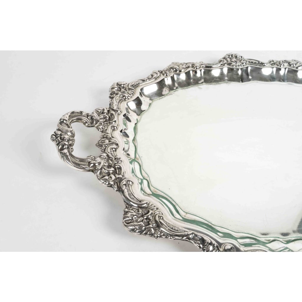 Plateau Vintage en Métal Argenté Alpaca – XIXe Siècle, Décoration et Service (60×41 cm) 3