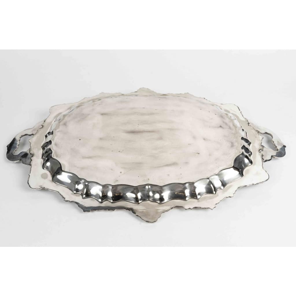 Plateau Vintage en Métal Argenté Alpaca – XIXe Siècle, Décoration et Service (60×41 cm) 4