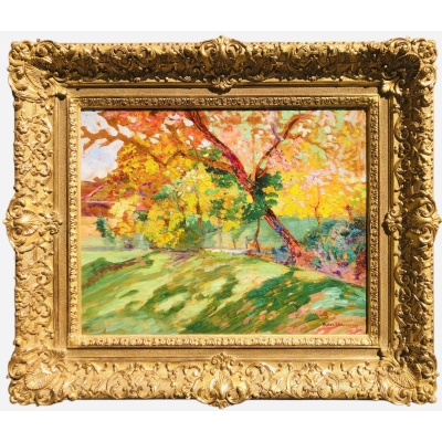 CHARRETON Victor Ecole Française 20è Siècle Paysage ensoleillé Huile sur panneau Signée