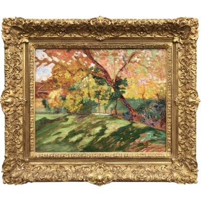 CHARRETON Victor Ecole Française 20è Siècle Paysage ensoleillé Huile sur panneau Signée