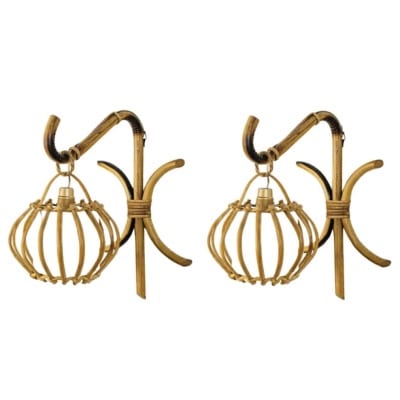 Paire d'appliques « Lantern » en rotin des années 1960 Louis Sognot