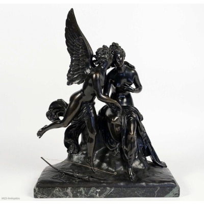 Groupe en bronze à patine noire "Ange et Nymphe", époque Romantique vers 1830-1840