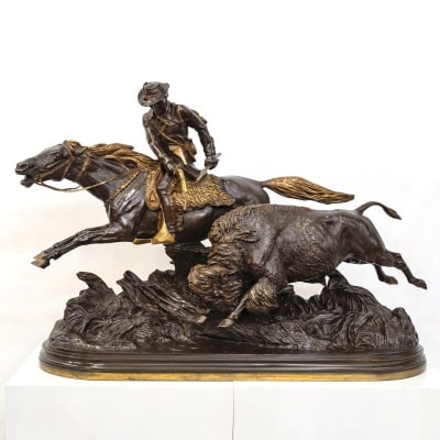 Groupe En Bronze "Chasse Au Bison" , Isidore Jules Bonheur (1827-1901) , Peyrol Edt - Bronze