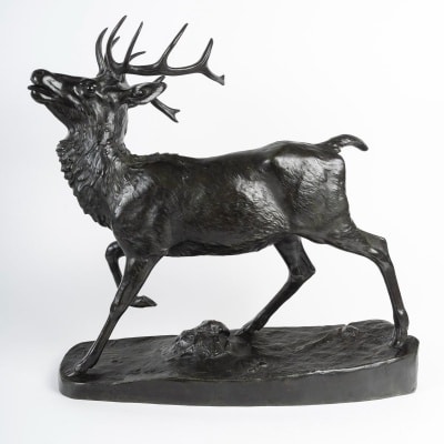 Sculpture - Le Cerf Debout (Grand Modèle) , Antoine - Louis Barye (1795-1875) - Bronze