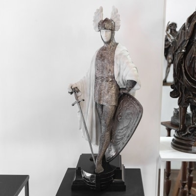 Sculpture – Lohengrin , Chevalier du Graal Par Paul Philippe (1870-1930) – Bronze et Marbre