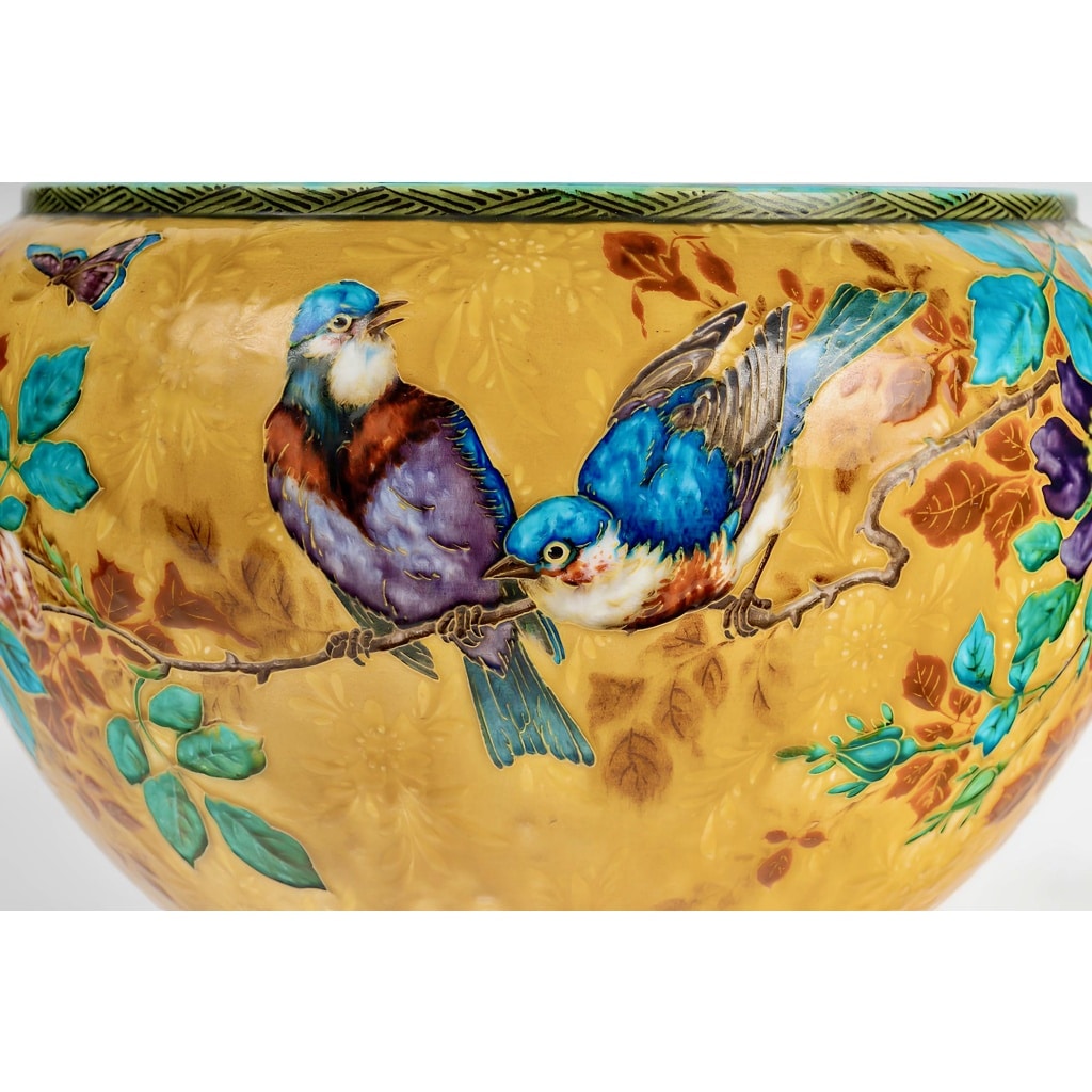 Théodore Deck (1823-1891) Important cache-pot Japonisant en faïence émaillée, circa 1875 6