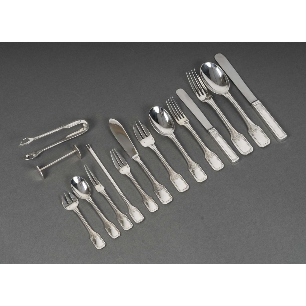 JEAN TETARD – MENAGERE EN ARGENT MASSIF199 PIECES – Epoque 1930 3