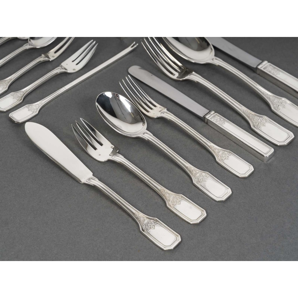 JEAN TETARD – MENAGERE EN ARGENT MASSIF199 PIECES – Epoque 1930 5