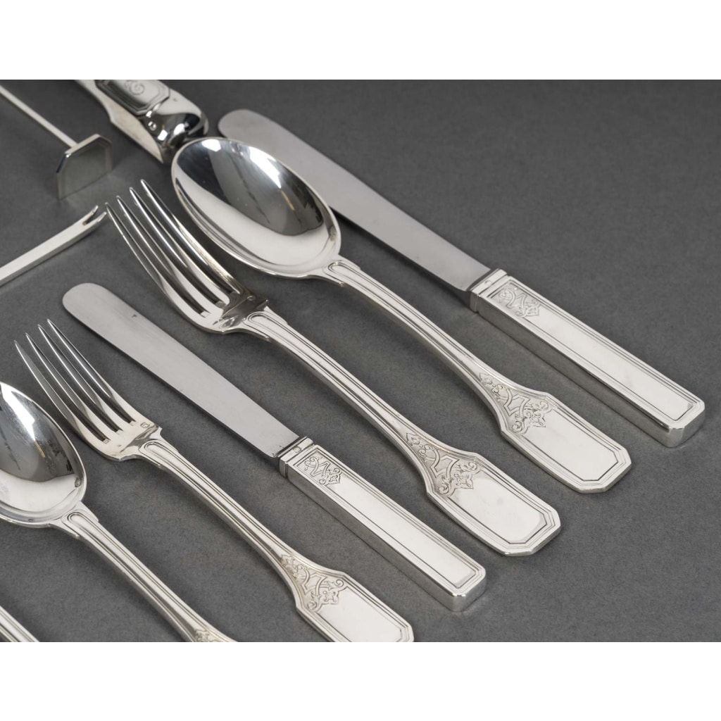 JEAN TETARD – MENAGERE EN ARGENT MASSIF199 PIECES – Epoque 1930 6