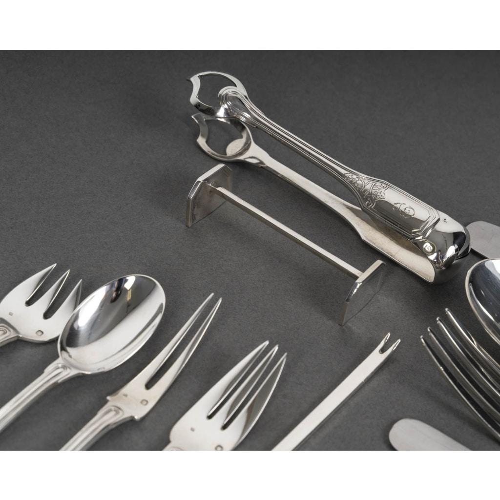 JEAN TETARD – MENAGERE EN ARGENT MASSIF199 PIECES – Epoque 1930 7