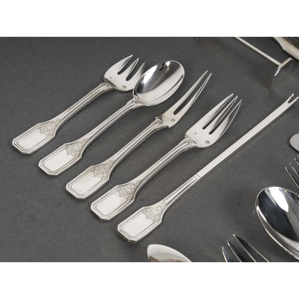 JEAN TETARD – MENAGERE EN ARGENT MASSIF199 PIECES – Epoque 1930 8