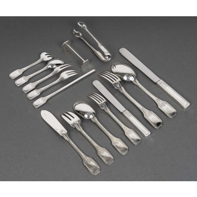 JEAN TETARD – MENAGERE EN ARGENT MASSIF199 PIECES – Epoque 1930