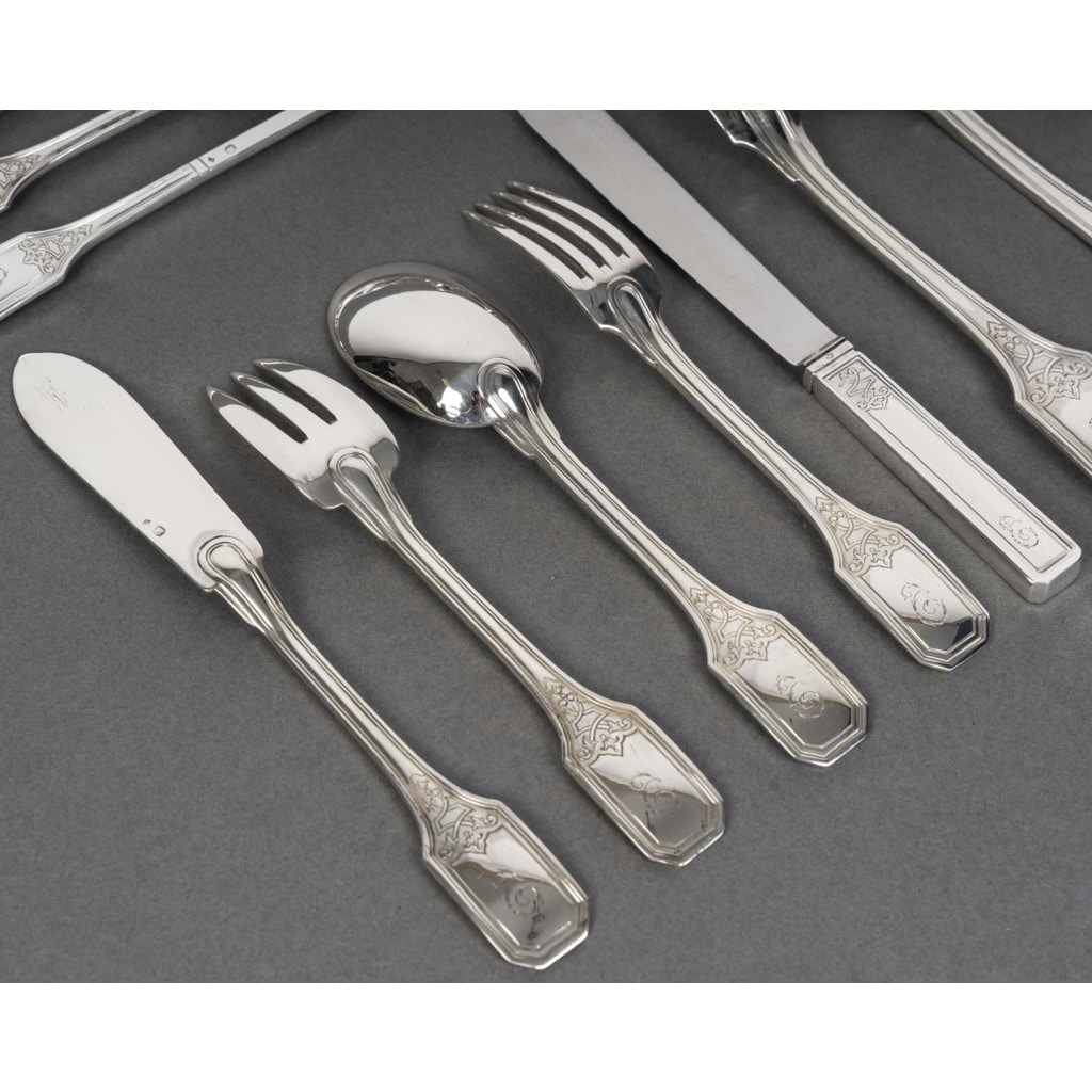 JEAN TETARD – MENAGERE EN ARGENT MASSIF199 PIECES – Epoque 1930 11